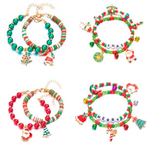 Wholesale Fashion Alloy Christmas Bracelet Set with Santa and Tree Charms, Jewelry Gift for Women