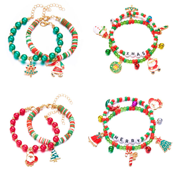 oly-6162081600392711e787d16f1461f063 Wholesale Fashion Alloy Christmas Bracelet Set with Santa and Tree Charms, Jewelry Gift for Women