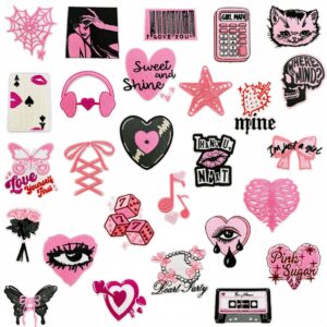 oly-61810bbe167e98807f9da988128c9444 Wholesale Y2K Cartoon Fabric Patch Set 27 Pieces Black Pink Decorative Clothing Repair Fashion Accessory Gift