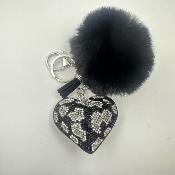 Wholesale Leopard Print Heart Rhinestone Keychain Bag Charm Tassel Pendant for Car Key Accessory