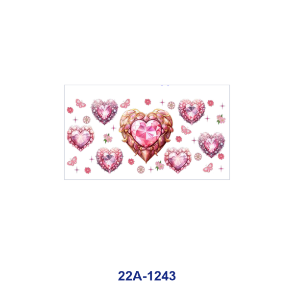 oly-61b824f0b68c5f7e5dee24f9b40616b6 Wholesale 5pcs Luxurious Gilded Pink Valentines Gem Heart Floral Heart Pearl Butterfly Tiny Flower Star Mixed Decor Prints 16oz Cup UV DTF Wraps
