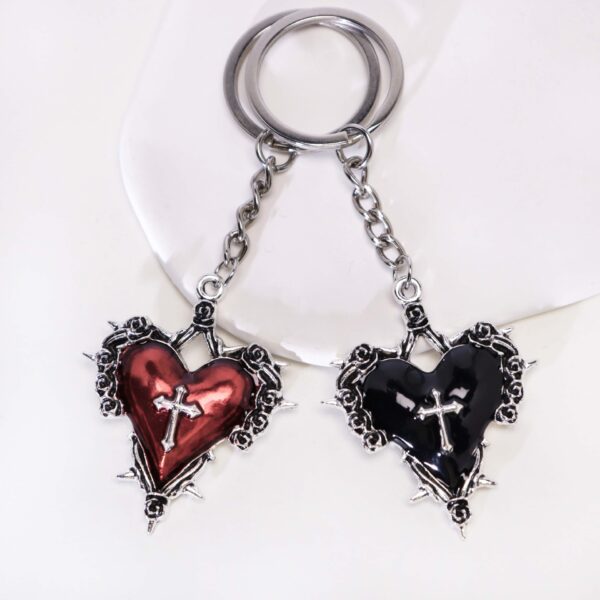 oly-61c8febaf0032b7f404df160d753ff04 Wholesale Gothic Red Heart Thorn Keychain Pendant for Bag, Car Key Decorative Accessory