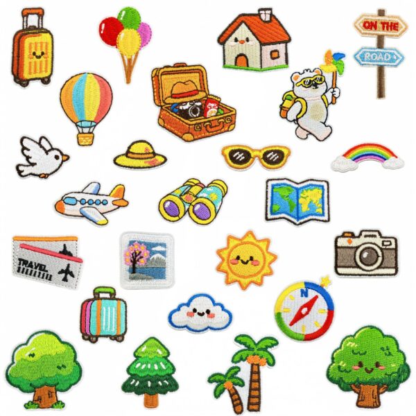 Wholesale 25pcs Travel Theme Embroidered Iron-on Patch Set for Luggage DIY Accessory