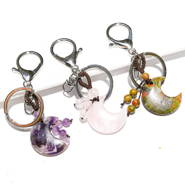 Wholesale Natural Amethyst Crystal Woven Moon Bag Charm Keychain Decorative Accessory