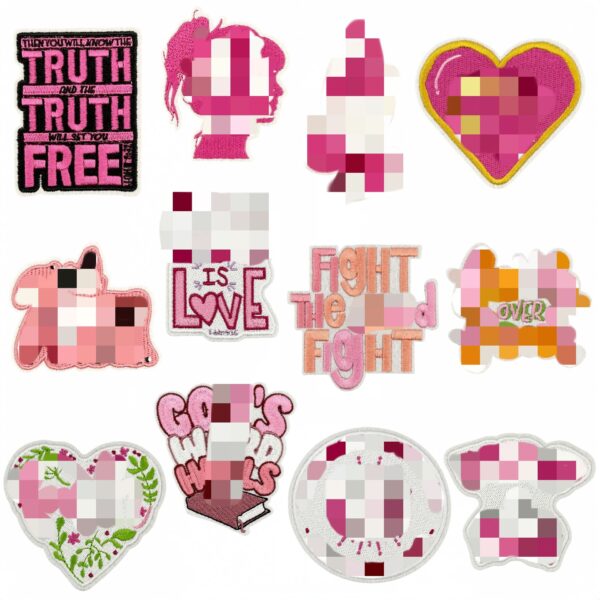 oly-62c3aa88d94fbdc6a224d8d43835269f Wholesale Inspirational English Slogan Pink Heart Embroidered Patches Set - Decorative Fashion Accessory for Gift or Resale