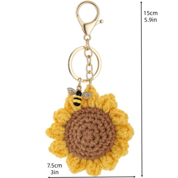 oly-62cb526694d683f1e321f85b64b1f20e Wholesale Wool Crochet Sunflower Keychain with Bee Pendant - Gift, Bag Charm, Car Key Accessory
