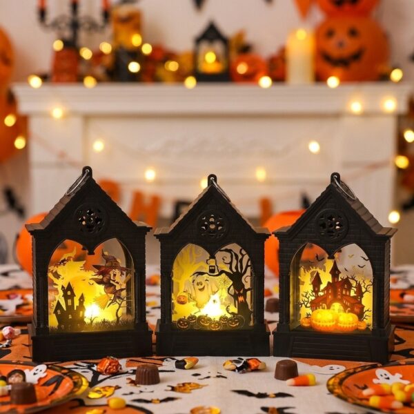 Wholesale Plastic Halloween LED Wind Lantern Castle Design Electronic Candle Party Decor