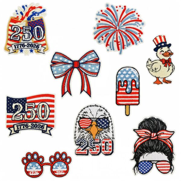 oly-63312c7310facb6a6798217d82582a2f Wholesale American Flag Embroidered Patches 9pc Set for Independence Day Decorative Accent on Clothes & Bags