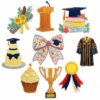 Wholesale Polyester Graduation Embroidered Patches 9 Piece Set of Cartoon Books and Bows for Fashion Accessory Craft Supply