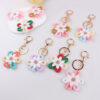 Wholesale Korean Style Crochet Flower Keychain Light Pink Plush Wrist Key Ring Fashion Accessory for Resale