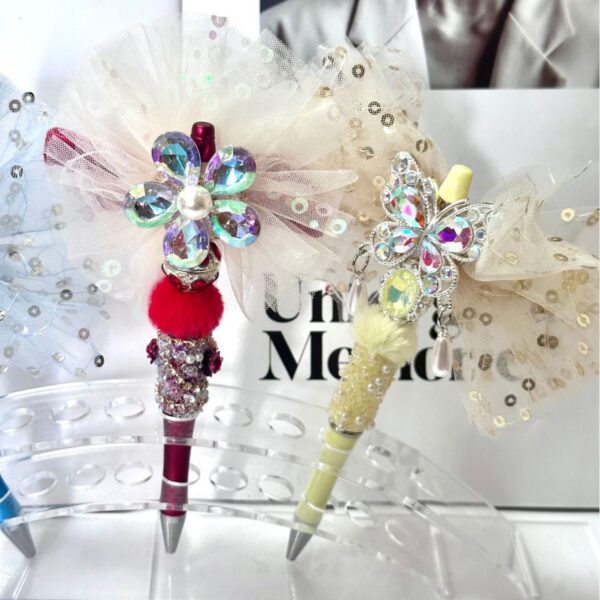 oly-6382416a430c105b1d8bfdf4a622dca9 Wholesale Decorative Beaded Ballpoint Pen with Large Bow - Chic Everyday Writing Accessory