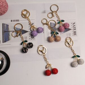 oly-640cdf7c9a3f9388288f8645955deb15 Wholesale Rustic Style White Ceramic Cherry Keychain with Rhinestones Car Key Accessory