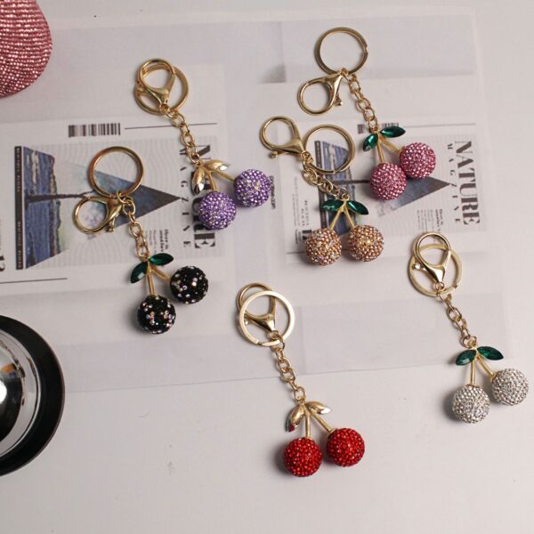oly-640cdf7c9a3f9388288f8645955deb15 Wholesale Rustic Style White Ceramic Cherry Keychain with Rhinestones Car Key Accessory