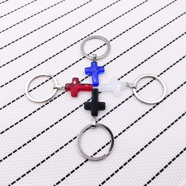 Wholesale White Natural Stone Cross Keychain Lovable Key Ring for Boutique Resale