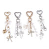Wholesale Resin Golden Love Bow Heart Key Chain, Pearl Bow Keyring Trendy Boutique Resale Key Accessory