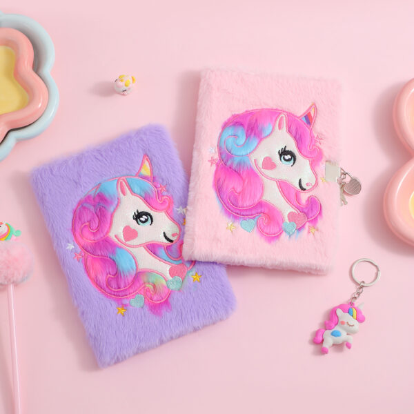 oly-64b636d686cbbfdba90442d7f9da7906 Wholesale Plush Creative Notebook with Lock Unicorn Design for Kids School Diary