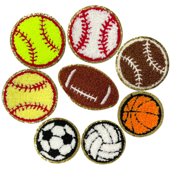 oly-64c4cccb12edd2287063db4c6d252d8c Wholesale Fashion Yellow Round Softball Chenille Embroidered Patch DIY Fabric Applique, Boutique Craft Supply
