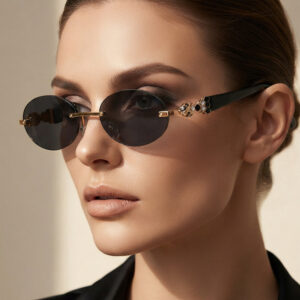 oly-64c74522f1bda3a8702671c579660060 Wholesale Trendy Oval Frameless Sunglasses UV400 Gray Lens Gold Frame Fashion Accessory for Resale