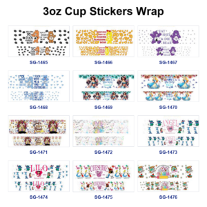 oly-64d1969458b76539c042eee8a50ff53a Wholesale 8pcs Mixed Cartoon Bear Girl Animal Print 3oz Cup Stickers Wrap OLY Exclusive