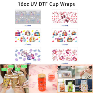 oly-64dbadbf72337a92206f7221fdb56197 Wholesale 5pcs Watercolor Designer Handbag Bear Logo Cherry Bow Floral Mix 16oz Cup UV DTF Wraps OLY Exclusive