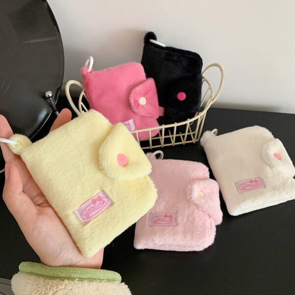 oly-64f5e872d3f141fa4dd2c741b6a44e25 Wholesale Korean Style Plush Mini Card Holder Cute and Girly Solid Color Snap Button Card Holder Student Keychain Earphone Case for Women