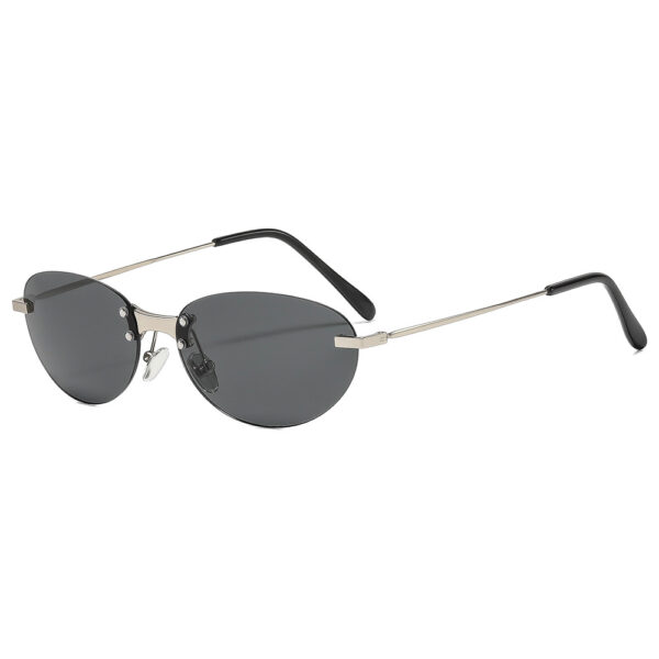 oly-6514b72c4fba8866dd960823489e52e7 Wholesale Chic Retro Oval Frameless Sunglasses UV400 Silver Frame Gray Lenses Fashion Accessory