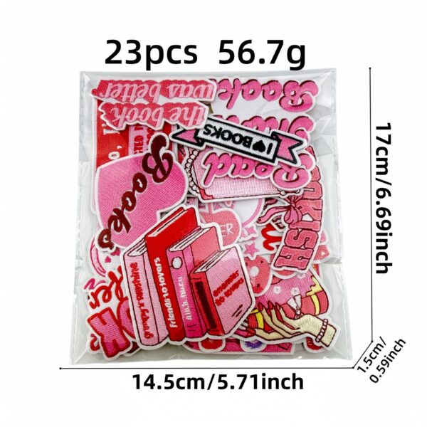 Wholesale Polyester Embroidered Book Patches Pink English Slogan Decorative Set 23pcs Boutique Craft Supply