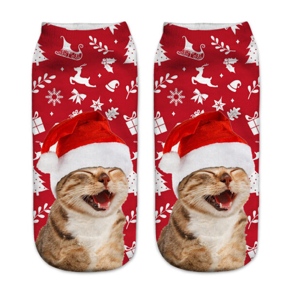oly-658bff462c7d22c42db65f21864096d2 Wholesale Polyester Cotton Christmas Cat 3D Printed Ankle Socks for Women Everyday Casual Wear