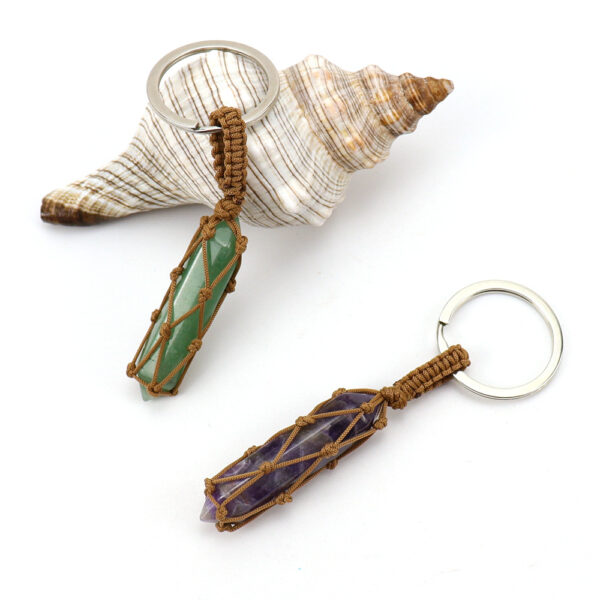 Wholesale Pastoral Style Hand-Woven Crystal Keychain Pendant - Metal & Natural Crystal Bag Charm for Gift or Fashion Accessory