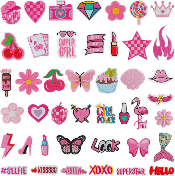 oly-65aea13ec470e80f0026656e793b94ce Wholesale Fashion Accessory Polyester Embroidery Patches Cute Girl Pink Strawberry Star Patch for Clothing Resale