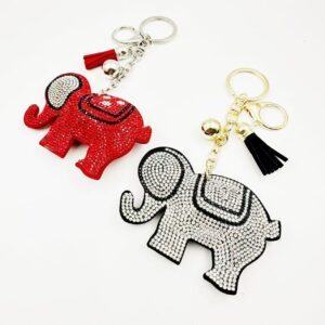 oly-65bd95b01536df1077f0d18f6ca5c0d9 Wholesale Light Blue Flannel Elephant Keychain with Rhinestone Tassel Boutique Resale Fashion Accessory