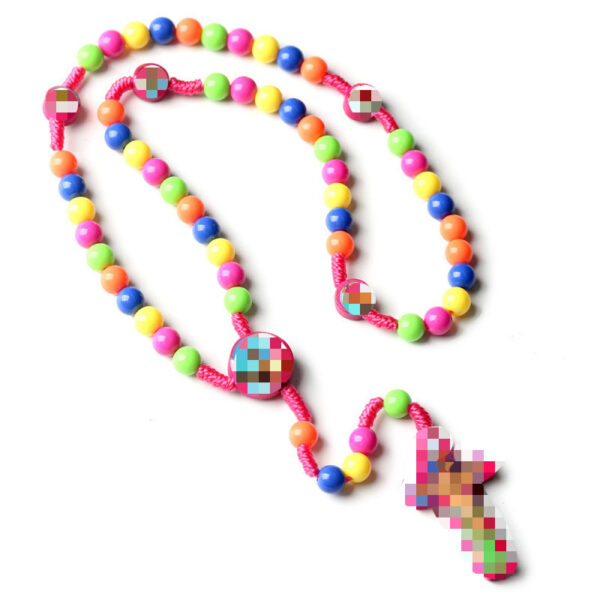 oly-65e8695b8dd555d8885146630a0a3b4b Wholesale Cartoon Cross Rosary Necklace for Kids Handmade Plastic Resin Jewelry Accessory Gift