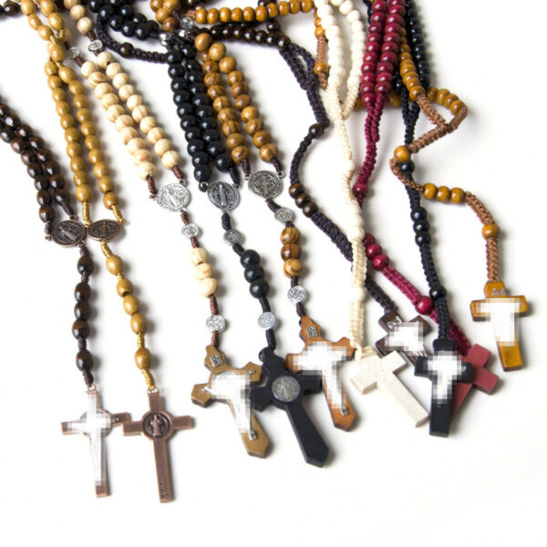 oly-661595b053d6d6fbd4652eec814766f2 Wholesale Cross Rosary Necklace Natural Wood Bead Coffee Color Handcrafted Fashion Accessory