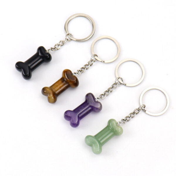 Wholesale Pastoral Style Bone-Shaped Obsidian Semi-Precious Stone Keychain Pendant DIY Jewelry Accessory Gift
