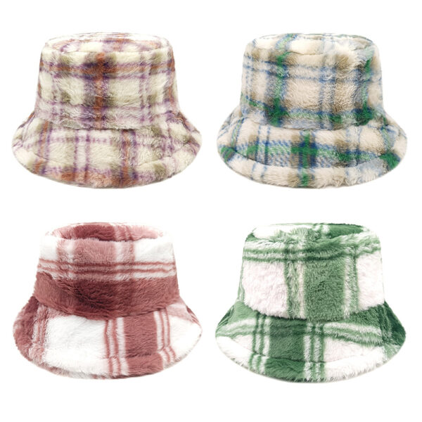 Wholesale Plaid Plush Bucket Hat Winter Chic Fashion Accessory Gift for Women
