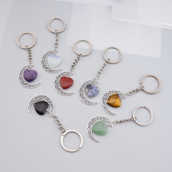 oly-66f2f8d8960601b9b597a99fb0a2a54f Wholesale Heart Moon Hand Wrapped Keychain Bag Charm with Green Aventurine Crystal Stylish Car Key Accessory