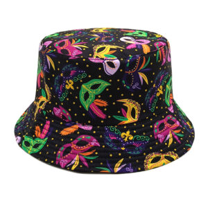 Wholesale Retro Mask Feather Pattern Bucket Hat Unisex Double Sided Outdoor Sun Hat