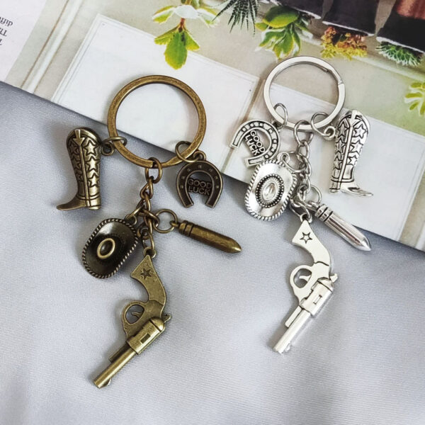 oly-6725bba52ea1c0fd81a0c699b6ae54a8 Wholesale Western Cowboy Keychain with Hat and Boots Silver Alloy Fashion Accessory for Key or Bag
