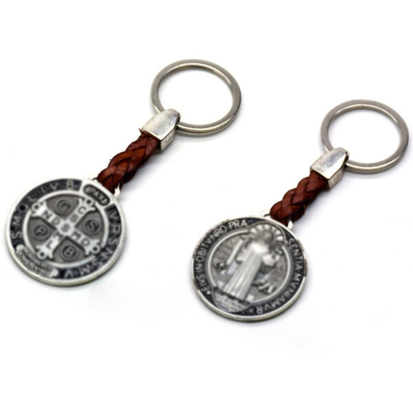 oly-676fab1cfcc6d46177242e744c1b47ed Wholesale St. Benedict Keychain Pendant Leather Rope Bag Charm Fashion Accessory Gift