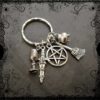 Wholesale Gothic Wicca Keychain Set Alloy Broom Cauldron Dagger Cup Pentagram Key Ring Gift Accessory