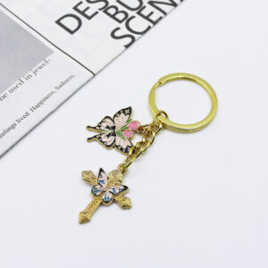 oly-67ac82c4af4a6ffbe2f4e99e8316cffe Wholesale European Style Cross Butterfly Keychain Pendant Decorative Bag Charm Car Key Accessory Gift