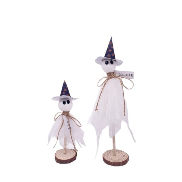 Wholesale Wooden Halloween Ghost Ornaments Set of 3 White Ghost Imp with Hat Home Decor Gift