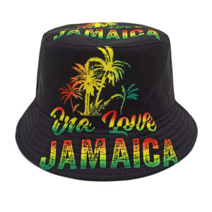 Wholesale Trendy Bucket Hat with ONE LOVE Jamaica Coconut Tree Print Sun Protection Outdoor Hat