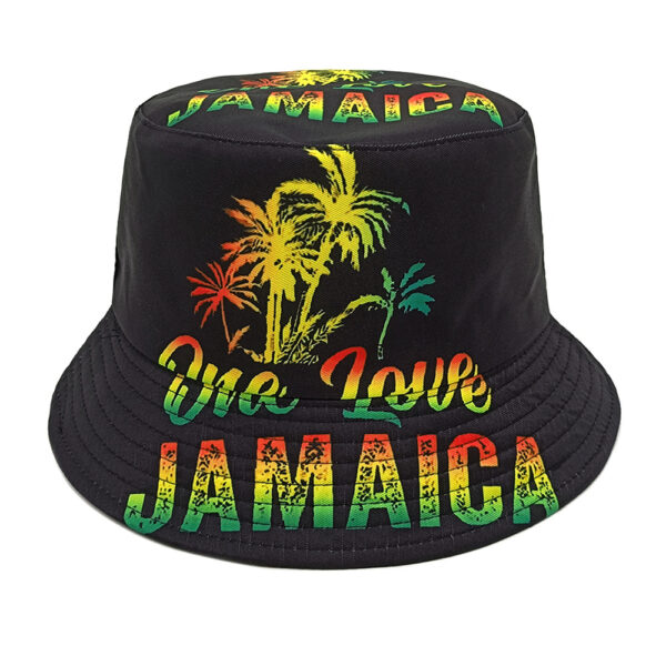 Wholesale Trendy Bucket Hat with ONE LOVE Jamaica Coconut Tree Print Sun Protection Outdoor Hat