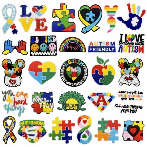oly-67fb98c98672cef8ce5cf10c47792091 Wholesale Colorful Puzzle Embroidery Autism Awareness Cloth Patch Iron-On Craft Supply