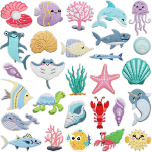 oly-682b1049b48cb1961d600eb565892332 Wholesale Marine Life Embroidered Patches - Shark Dolphin Jellyfish Design for Clothing Decoration DIY Accessory