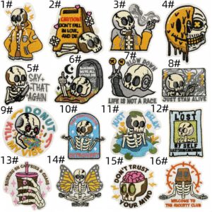 Cartoon skull cloth stickers set of 16 pieces