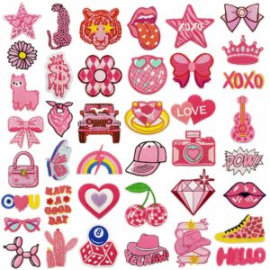 oly-6858d40768c8bca5c6cfc489e479afb1 Wholesale Cartoon Pink Embroidered Heart Star Patch Decorative Iron On Clothing Accessory Gift