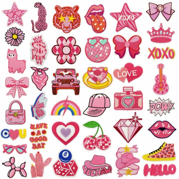 Wholesale Cartoon Pink Embroidered Heart Star Patch Decorative Iron On Clothing Accessory Gift
