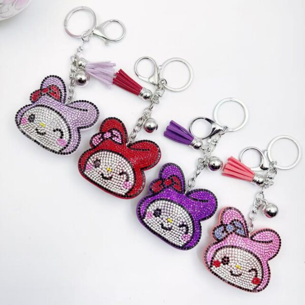 Wholesale Trendy Pink Rhinestone Rabbit Keychain Bag Charm Women Boutique Resale